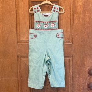 Lil Cactus Santa Christmas smocked striped overalls jumpsuit red green 12-18